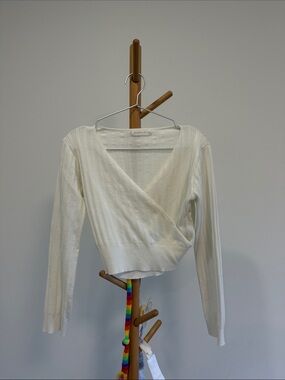Ribbed Wrap-Front Long Sleeve Top in Cream